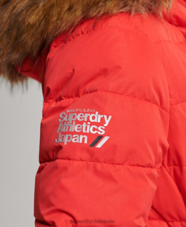 mujer Superdry rojo abrigo acolchado largo ártico 2R68Z5591