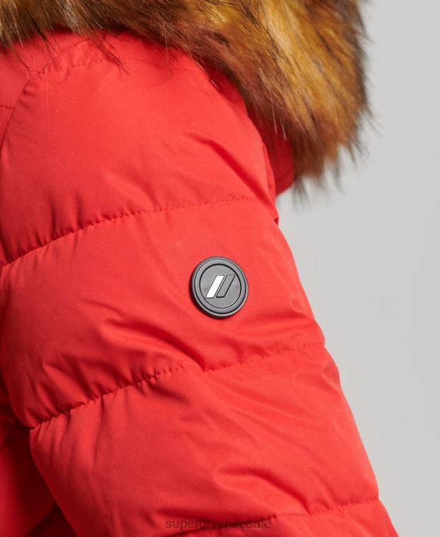 mujer Superdry rojo abrigo acolchado largo ártico 2R68Z5591