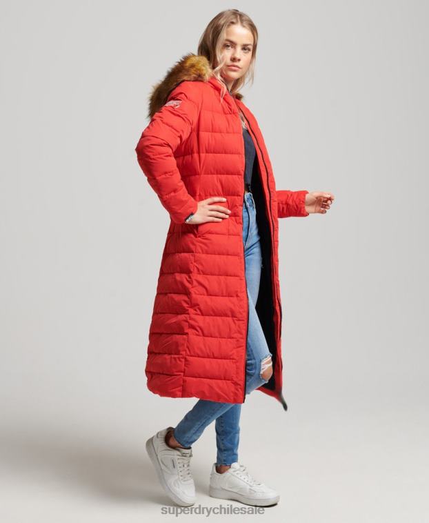 mujer Superdry rojo abrigo acolchado largo ártico 2R68Z5591