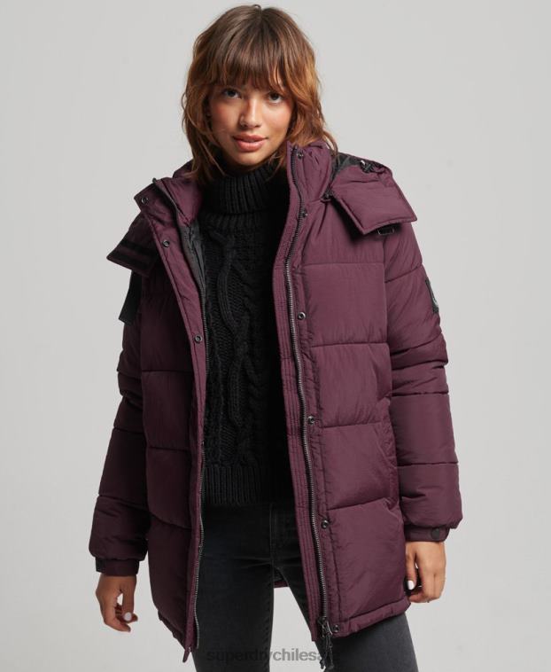mujer Superdry rojo abrigo capitonado capullo expedición 2R68Z3624