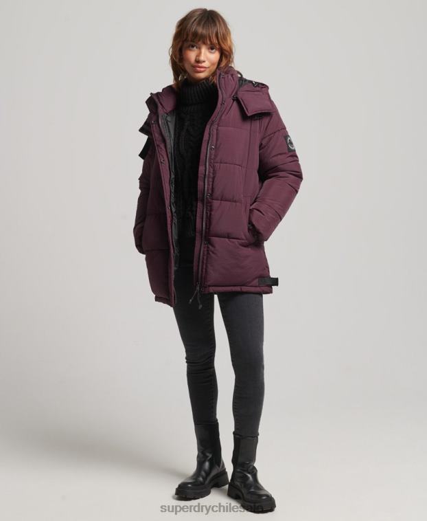 mujer Superdry rojo abrigo capitonado capullo expedición 2R68Z3624