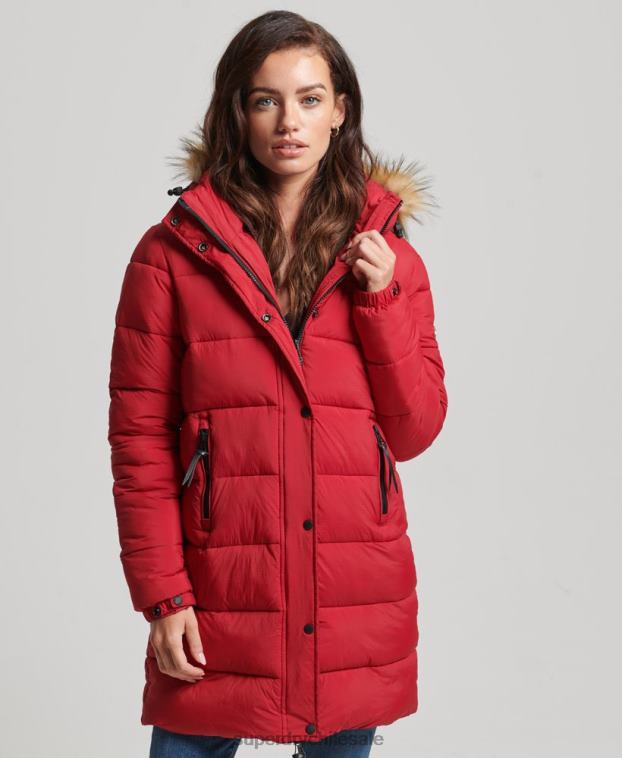 mujer Superdry rojo abrigo de capa intermedia con capucha 2R68Z3668