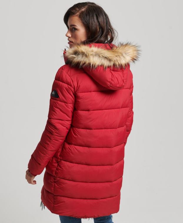 mujer Superdry rojo abrigo de capa intermedia con capucha 2R68Z3668