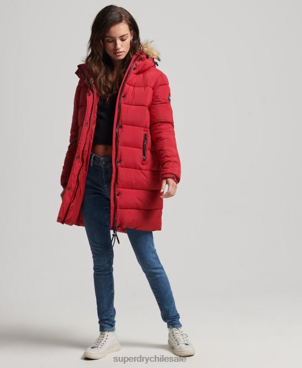 mujer Superdry rojo abrigo de capa intermedia con capucha 2R68Z3668