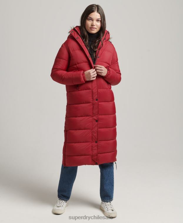 mujer Superdry rojo abrigo largo con capucha y pelo artificial 2R68Z3661