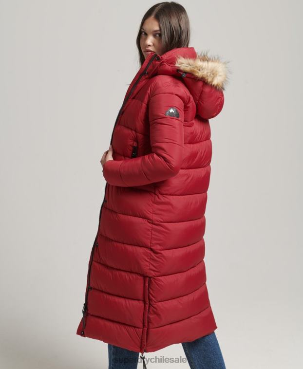 mujer Superdry rojo abrigo largo con capucha y pelo artificial 2R68Z3661