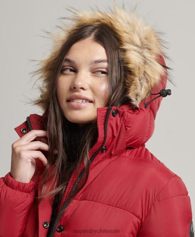 mujer Superdry rojo abrigo largo con capucha y pelo artificial 2R68Z3661