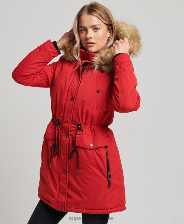 mujer Superdry rojo abrigo parka de microfibra nadare 2R68Z5513