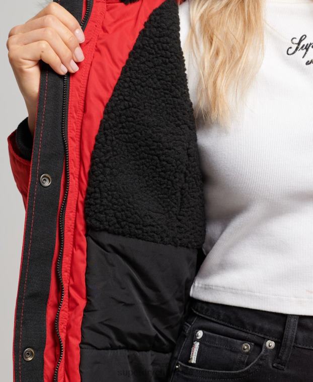 mujer Superdry rojo abrigo parka de microfibra nadare 2R68Z5513