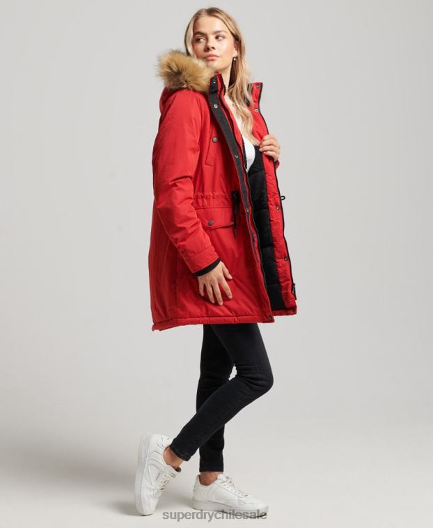 mujer Superdry rojo abrigo parka de microfibra nadare 2R68Z5513