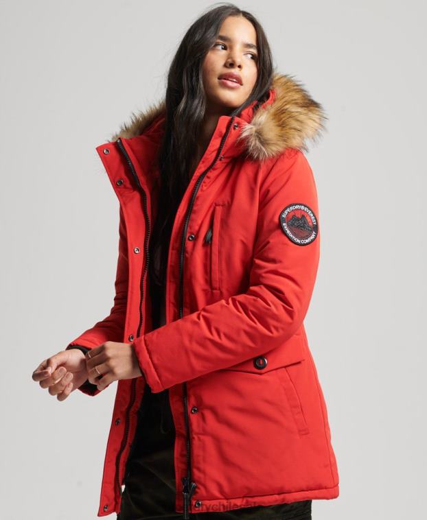 mujer Superdry rojo parka everest de piel sintética con capucha 2R68Z3772