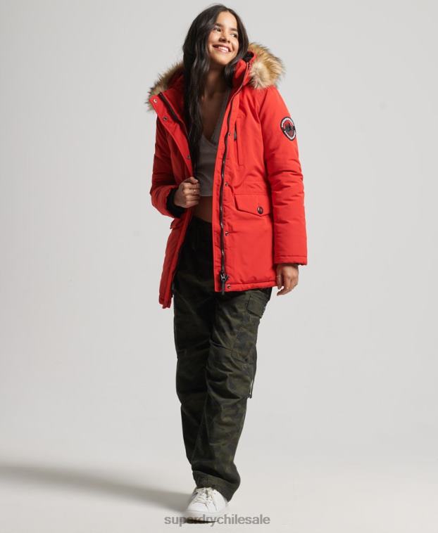 mujer Superdry rojo parka everest de piel sintética con capucha 2R68Z3772