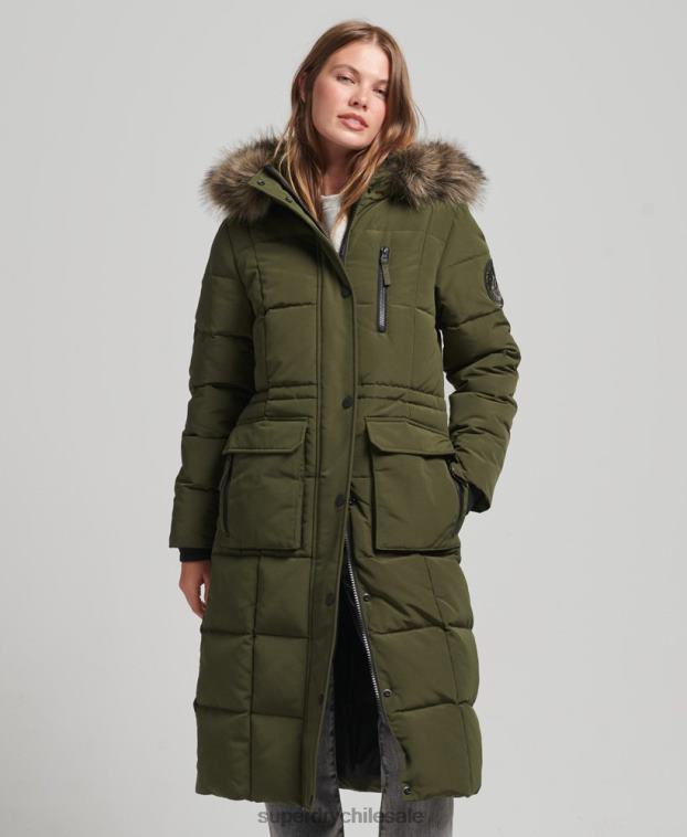 mujer Superdry verde abrigo Everest largo de piel sintética 2R68Z3681