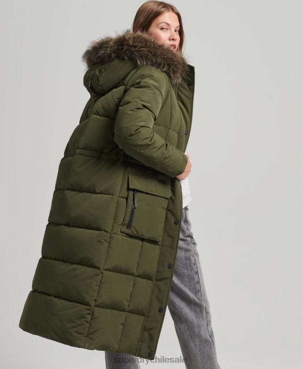 mujer Superdry verde abrigo Everest largo de piel sintética 2R68Z3681