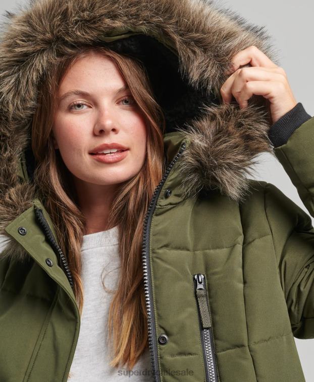 mujer Superdry verde abrigo Everest largo de piel sintética 2R68Z3681