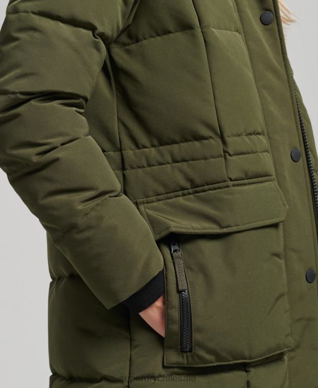 mujer Superdry verde abrigo Everest largo de piel sintética 2R68Z3681
