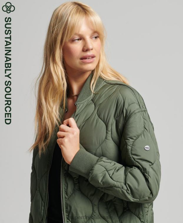 mujer Superdry verde abrigo acolchado con botones 2R68Z3799