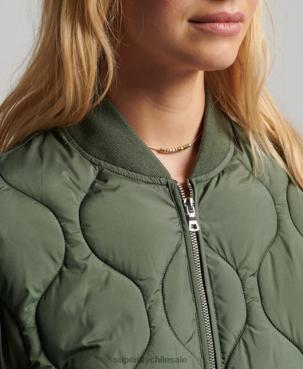 mujer Superdry verde abrigo acolchado con botones 2R68Z3799