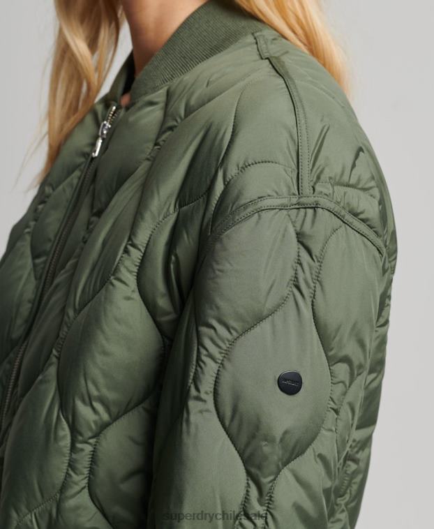 mujer Superdry verde abrigo acolchado con botones 2R68Z3799