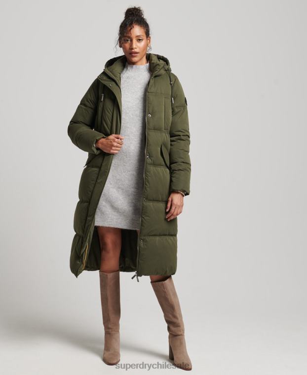 mujer Superdry verde abrigo acolchado de microfibra con capucha 2R68Z3732