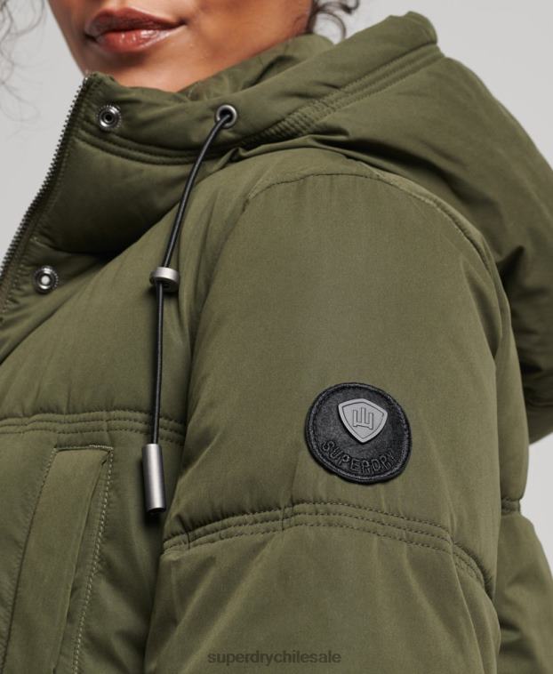 mujer Superdry verde abrigo acolchado de microfibra con capucha 2R68Z3732