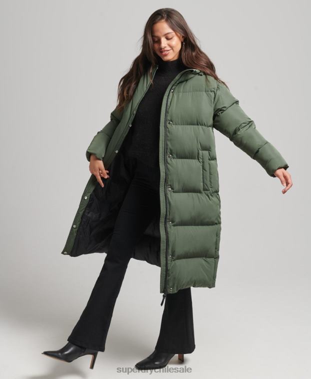 mujer Superdry verde abrigo acolchado largo con capucha 2R68Z3709