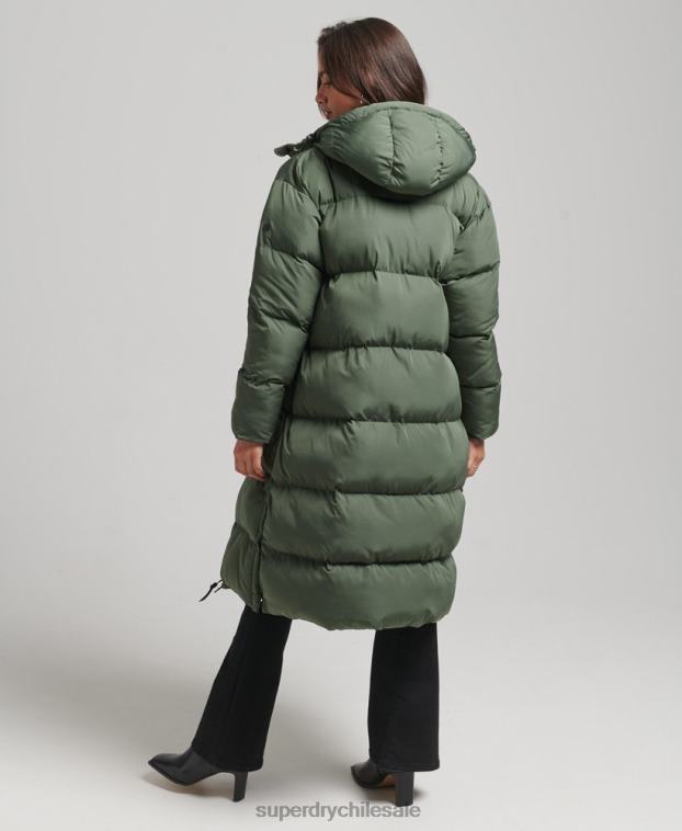 mujer Superdry verde abrigo acolchado largo con capucha 2R68Z3709