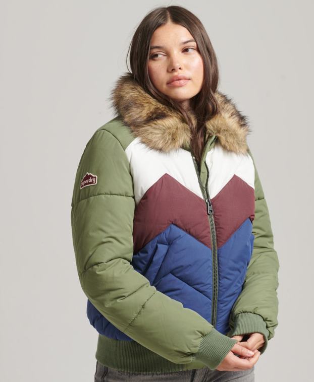 mujer Superdry verde abrigo corto acolchado con panel retro 2R68Z5457
