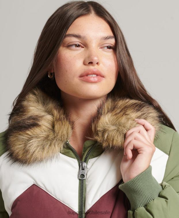 mujer Superdry verde abrigo corto acolchado con panel retro 2R68Z5457