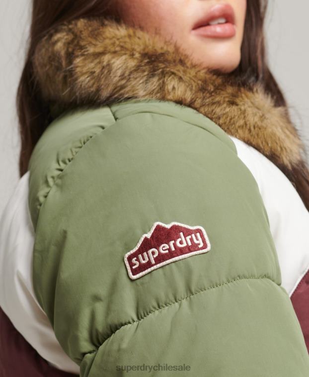 mujer Superdry verde abrigo corto acolchado con panel retro 2R68Z5457