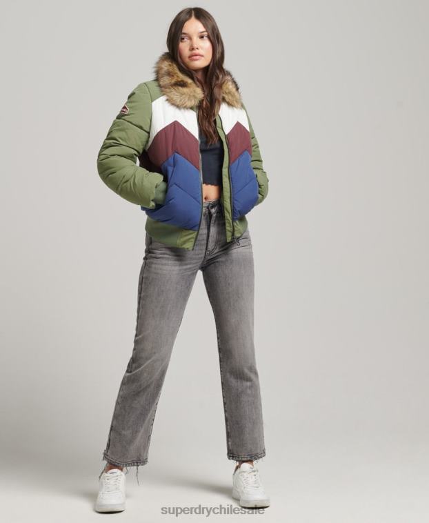 mujer Superdry verde abrigo corto acolchado con panel retro 2R68Z5457