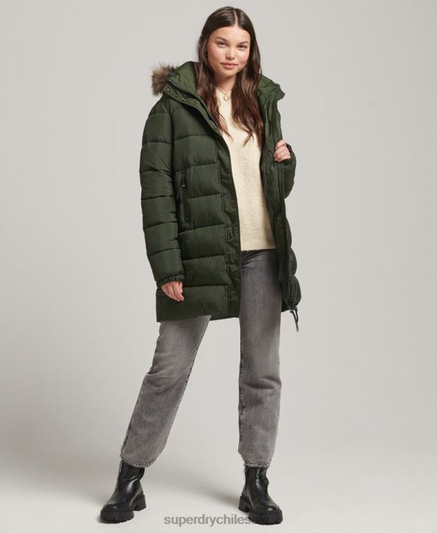 mujer Superdry verde abrigo de capa intermedia con capucha 2R68Z5633