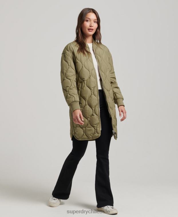 mujer Superdry verde abrigo largo capitonado 2R68Z3583