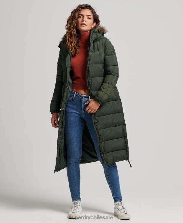 mujer Superdry verde abrigo largo con capucha y pelo artificial 2R68Z3626