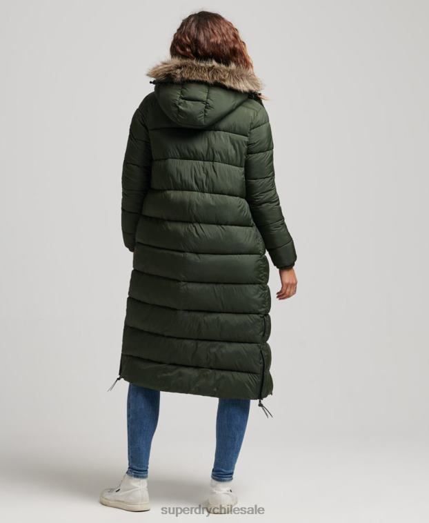 mujer Superdry verde abrigo largo con capucha y pelo artificial 2R68Z3626