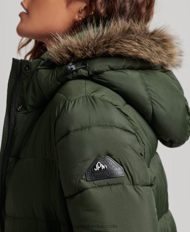 mujer Superdry verde abrigo largo con capucha y pelo artificial 2R68Z3626