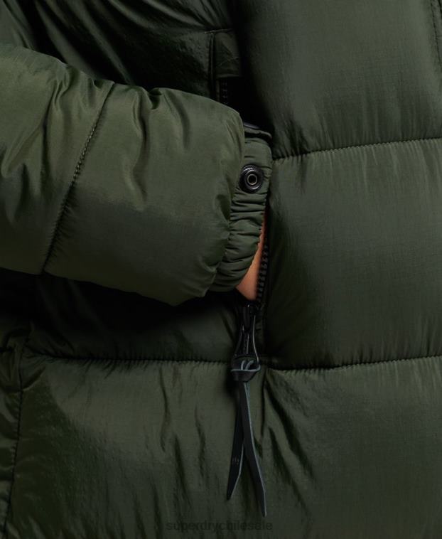 mujer Superdry verde abrigo largo con capucha y pelo artificial 2R68Z3626