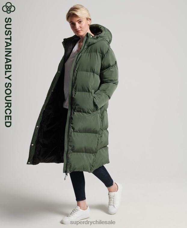 mujer Superdry verde abrigo largo de edredón 2R68Z3828