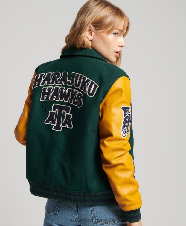 mujer Superdry verde bomber universitario mixto vintage 2R68Z5436