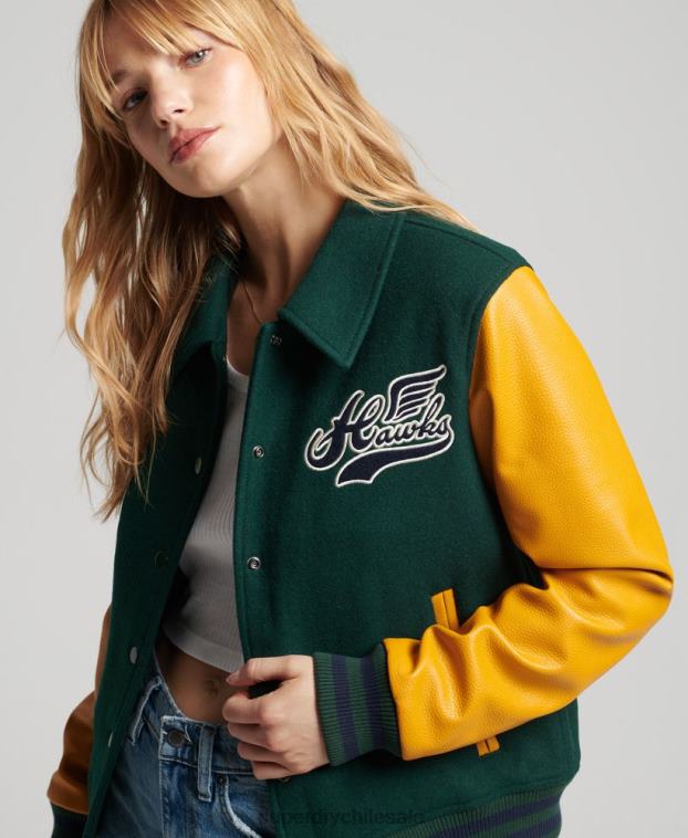 mujer Superdry verde bomber universitario mixto vintage 2R68Z5436