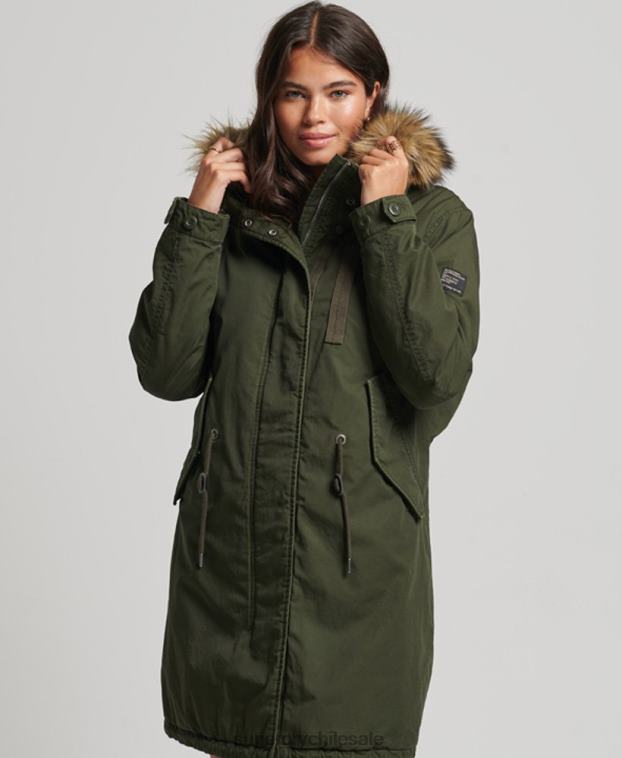 mujer Superdry verde parka militar auténtica de piel sintética 2R68Z5493
