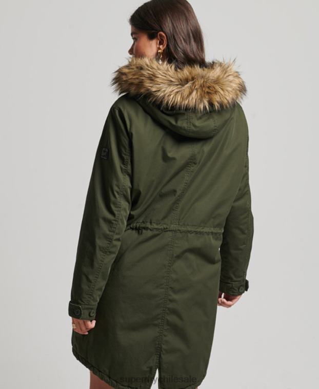 mujer Superdry verde parka militar auténtica de piel sintética 2R68Z5493