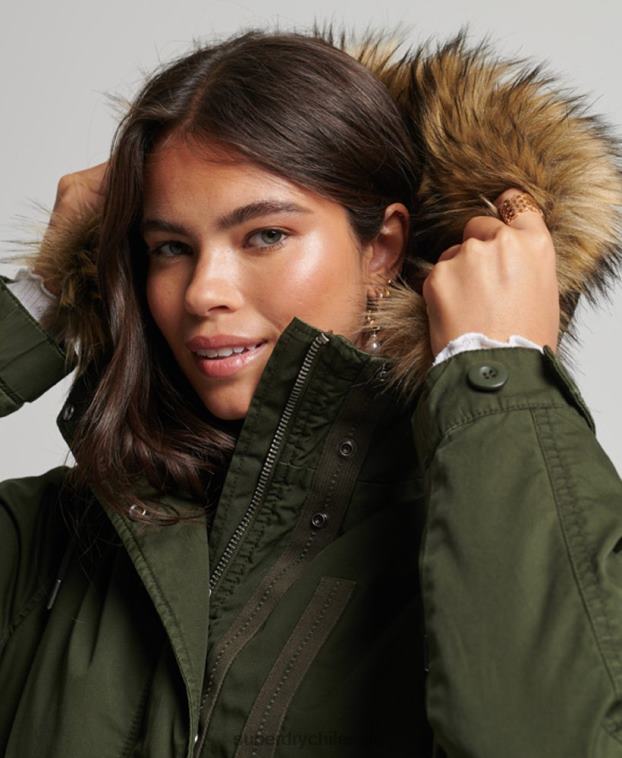 mujer Superdry verde parka militar auténtica de piel sintética 2R68Z5493