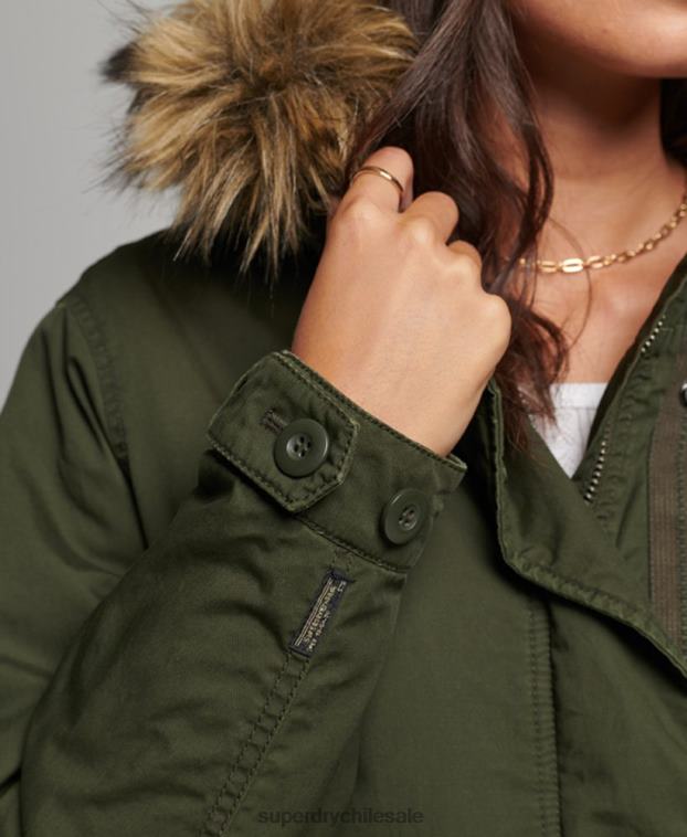 mujer Superdry verde parka militar auténtica de piel sintética 2R68Z5493