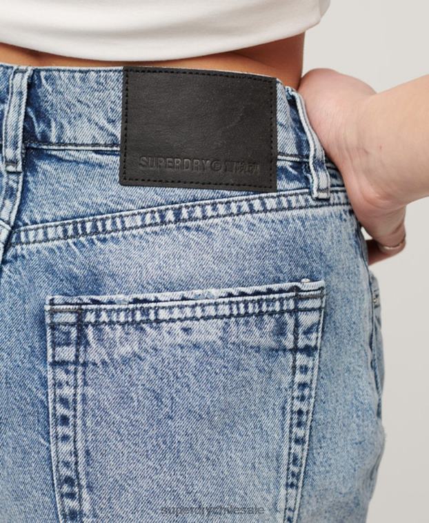 mujer Superdry azul claro shorts de mezclilla de tiro alto 2R68Z2061