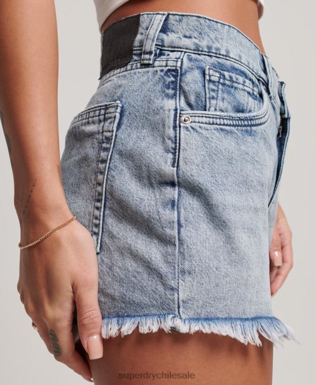 mujer Superdry azul claro shorts de mezclilla de tiro alto de algodón orgánico 2R68Z3097