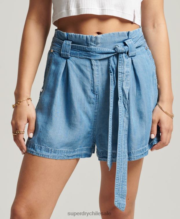 mujer Superdry azul claro shorts estilo bolsa de papel del desierto 2R68Z3151