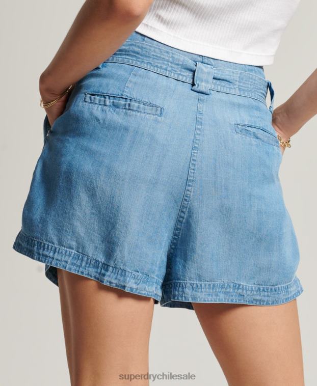 mujer Superdry azul claro shorts estilo bolsa de papel del desierto 2R68Z3151