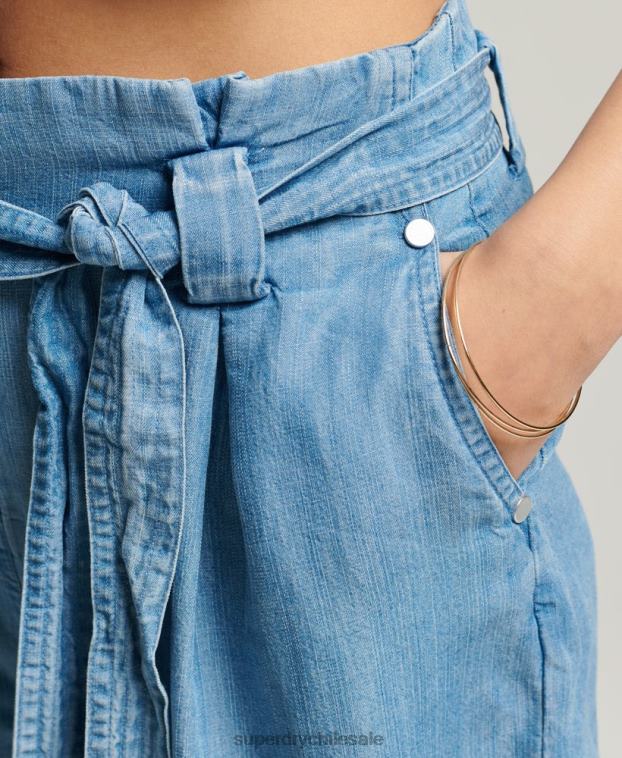 mujer Superdry azul claro shorts estilo bolsa de papel del desierto 2R68Z3151