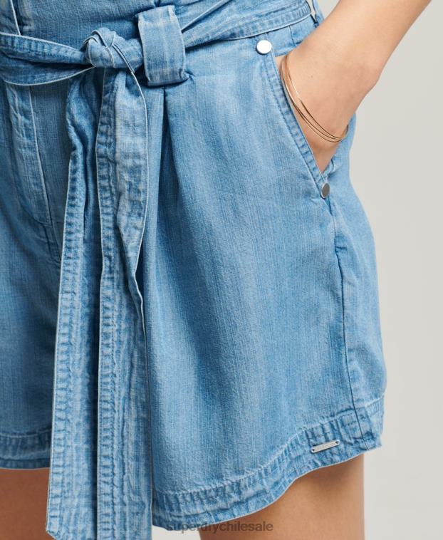 mujer Superdry azul claro shorts estilo bolsa de papel del desierto 2R68Z3151